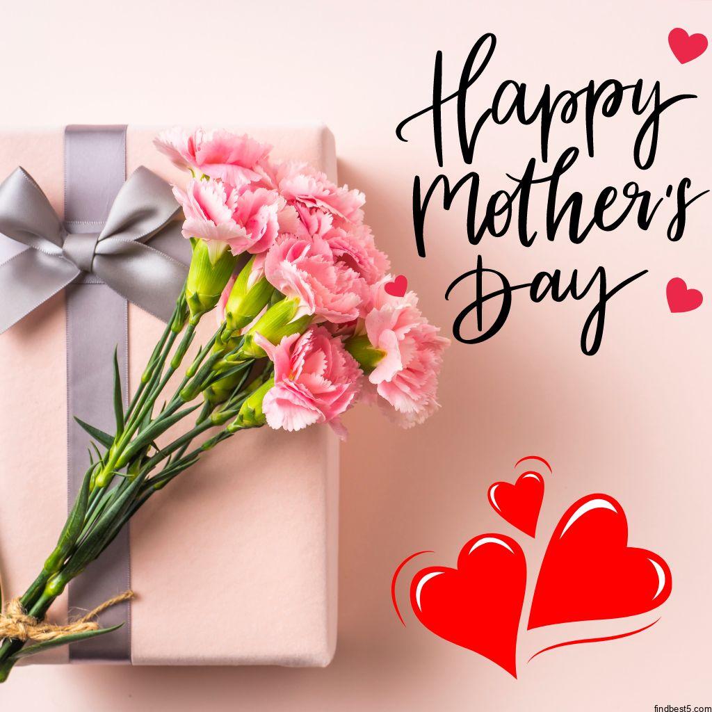 Happy mother's day wish image with flowers and red hearts
