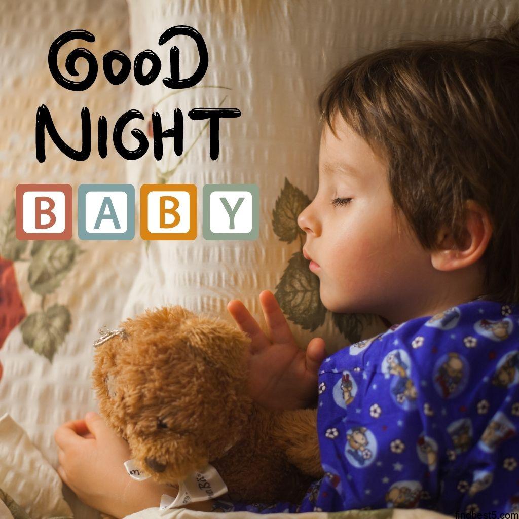 Good night images for baby sleeping with his teddybear