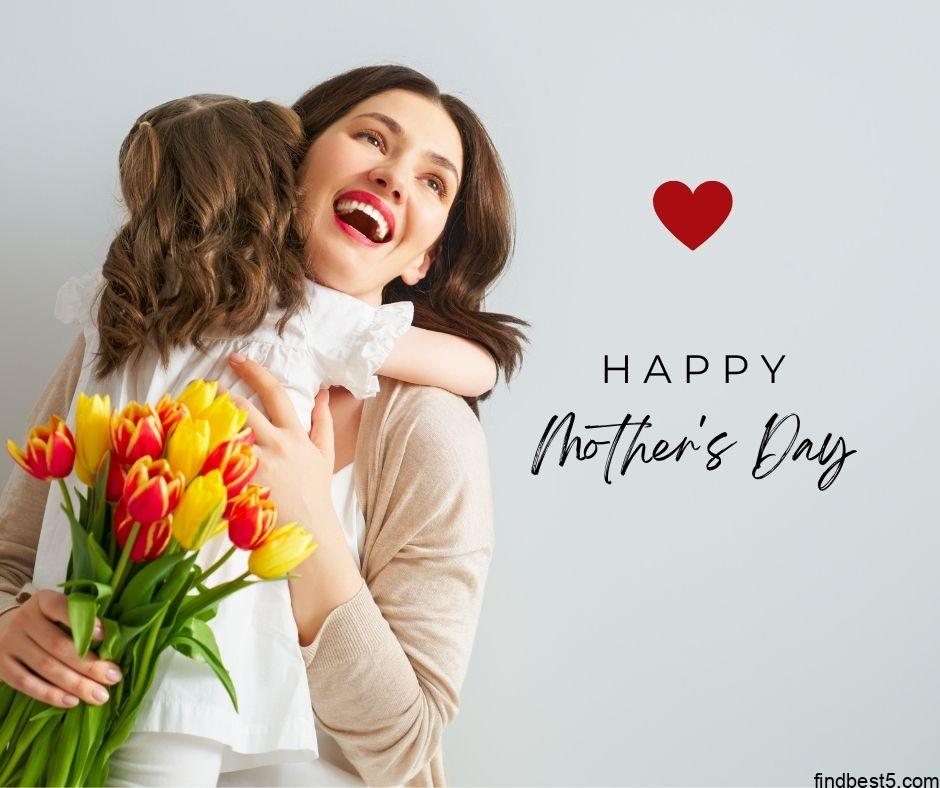 3 7 Mothers Day Images for Whatsapp free download happy mothers day images free download with beautiful mother and daughter with flower bouquet and a little red heart