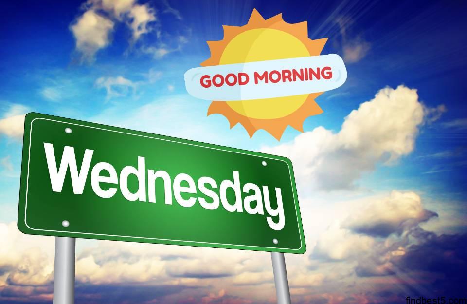Good morning wednesday images with blue sky and yellow sun and green board